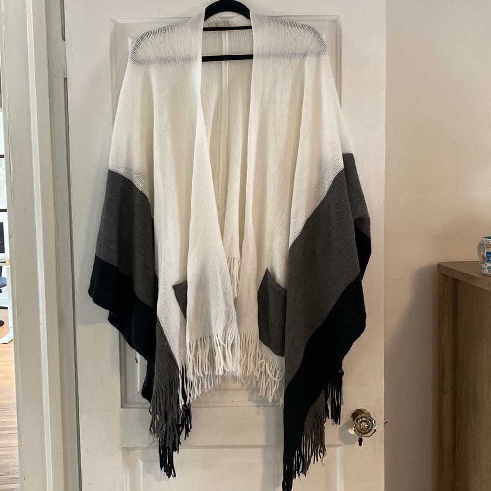 LOFT: White, Gray & Black - Poncho-Style Sweater/Wrap